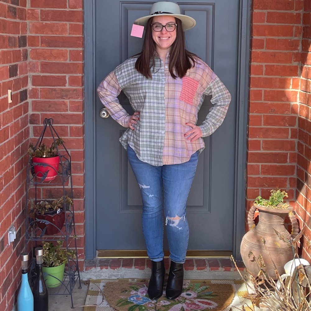 New Purple & Sage Plaid Flannel Button Down Pocket Shirt Small Medium Large - Picture 4 of 16